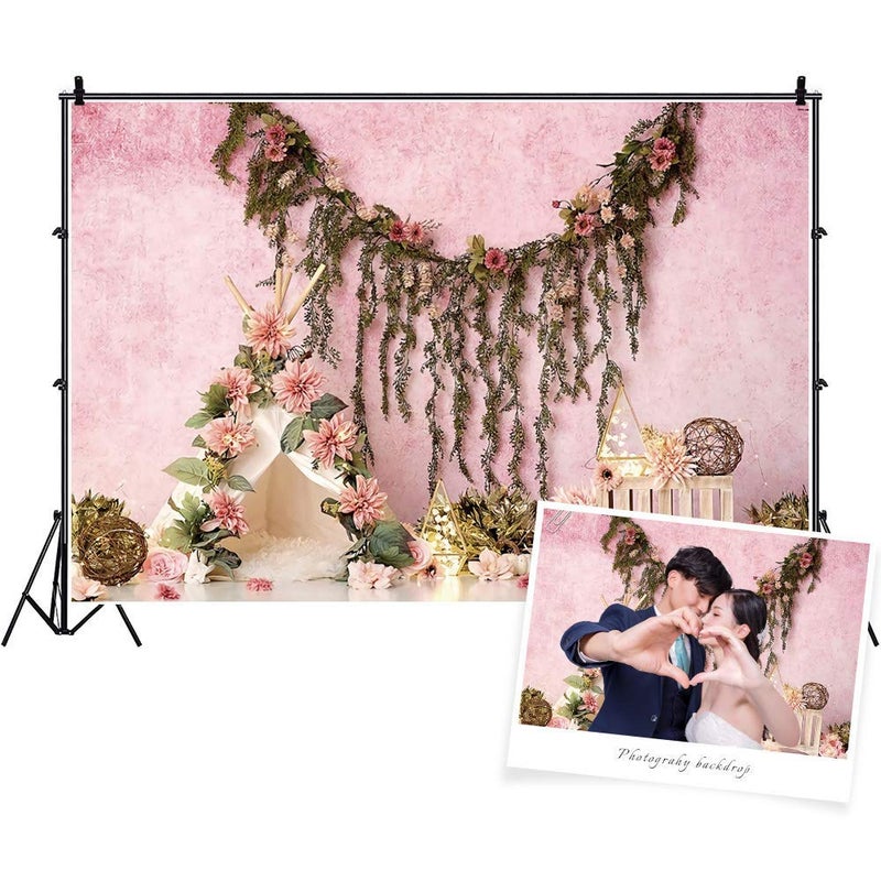 DASHAN 7x5ft Polyester Pink Flowers Photo Backdrop Girls Floral Photography Backdrop Birthday Interior Background Party YouTube Photo Props Pink Flowers Girl Tapestry - Image 2